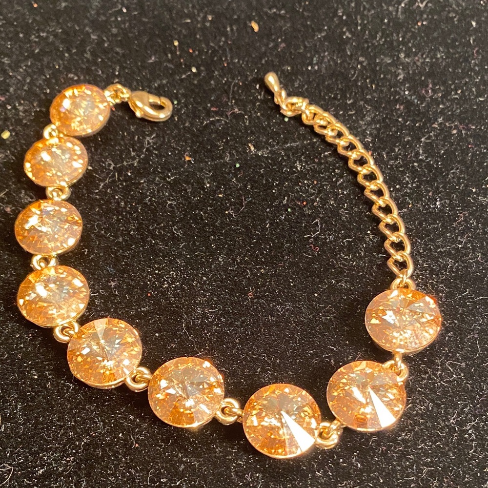 Gold Crystal Disc Bracelet with Adjustable Chain